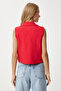 Shawl Collar Crop Linen Vest Red Lto0006 - 3