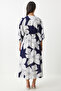 Wrap Collar Patterned Summer Viscose Dress Dark Blue White Ldk0003 - 6