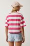 Crew Neck Striped Crop Knitted T-Shirt White Pink Lhf0007 - 4