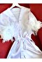 Red Poppy Sleeves Feathered Bride Dressing Gown Bridal Dressing Gown Bride To Be with Belt Gift - 4