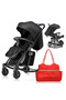 Teknum Stroller with Rocker w/ Red Diaper tote Bag- Black