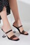 Women's Thin Heeled Black Transparent Ribbed Slippers - 6