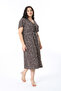 Women's Plus Size Coffee Breast Detailed Short Sleeve Belted Dress 65N38778 - 3