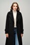 Apolet Detailed Double-Breasted Long Length Coat Black 3056 - 4