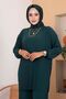 Pleated Comfortable Fit Hijab Double Set Emerald - 2
