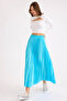 Pleated Midi Satin Skirt with Elastic Waist - 2