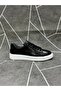 Black White Genuine Leather Lace-Up Sneaker Shoes - 3