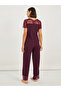 Wide Lace Edge Detail Top and Pyjama Set - 5