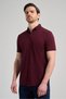 Men's Burgundy Short Sleeve Knitted Italian Collar Buttoned Cotton Slim Fit Shirt 1004250156_900