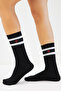 Bamboo Women's Heart Patterned Tennis Striped Premium College Socks Black Seamless Socks 3 Pack - 4