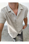 Men's Short Sleeve Striped Muslin Shirt