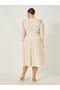 Plus Cream Midi Dress with Shoulder Bow Detail - 6