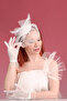 Off-White Furry Bridal Cap Wedding Hat and Furry Bridal Gloves Combo Set - 2