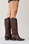 Pi̇etro Brown Skin Genuine Leather Women's Western Boots - 8