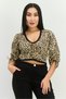 Women V-Neck 3/4 Sleeves Animal Print Top, Multicolor