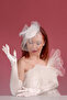 Off White Lace Bridal Cap Wedding Hat and Satin Long Bridal Gloves Combine Set - 4