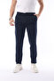 Men's Pleated Transitional Trousers Stretch Fabric Fabric Navy Blue - Slim Fit & Normal Waist