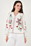 Cotton Embroidery Embroidered Oversize Fit V-Neck Blouse Bluz 676254 - 6