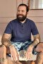 Navy Blue and White Plaid Line Edge Detailed Short Sleeve Men's Pajamas Set with Shorts