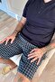 Gray Black Plaid Line Edge Detailed Short Sleeve Men's Pajamas Set with Shorts - 6