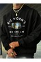 Men's Black Big Worm's Printed Crew Neck Oversize Sweatshirt