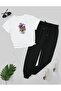Women's September Printed T-shirt Jogger Pants Relaxed Fit White Black Tracksuit Set