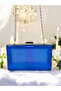 Cobalt Blue Color Herringbone Patterned Metal Handle Shiny Patent Leather Women's Evening Dress Bag - 4