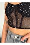 Strapless, Stone Bead Detail, Crop Length, Transparent Tulle Bustier - 4