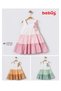Lined Muslin Fabric Bow Detail Flared Cut Strapless Neckline Strap Green Girl's Dress 15755 - 3