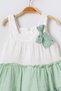 Lined Muslin Fabric Bow Detail Flared Cut Strapless Neckline Strap Green Girl's Dress 15755 - 2