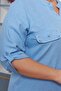 Large Size Baby Blue Shirt with Pocket Cover Stone Detail - 6