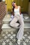 Beige Gingham Wide Leg Women's Trousers Mg2335 - 4