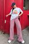 Burgundy Gingham Wide Leg Women's Trousers Mg2335 - 2
