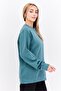 Women Crew Neck Plain Long Sleeves Sweatshirt, Teal Green - 2