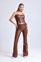Belted Flare Leg Faux Leather Trousers Pnt33313 Tan - 7
