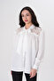 Women's Plus Size Lace Garnished Crepe Shirt with Scarf G0074 - 3
