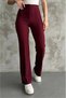 Women's black casual Stretch Fabric stretchy spanish leg straight skinny leggings pants burgundy - 6