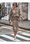 Women's Long Sleeve Crew Neck Raised Diving Blouse and Slit Midi Skirt Suit - 4