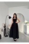 Black Pleated Long Dress with Thick Straps Bodice - 2