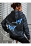 3 Yarns Beatiful Butterfly Design Thick Winter Sweatshirt - Black Printed Oversize Hoodie with Pockets - 3