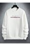 Paris Stripe Thick Winter Sweatshirt - White Printed Oversized Crew Neck - 2