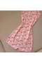 Women's Pink Suspender Shorts Jumpsuit - Lace Detail, Cherry Print, Summer, Relaxed Fit, Thin Fabric - 5