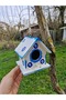 2Pcs Small Wooden Bird House, for Garden Balcony Decor, Blue White Bird Nest - 3