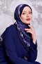 Navy Blue Labyrinth Pattern Royal Shawl - 2