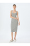 U-neck strappy midi pencil dress.