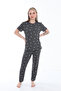 Anthracite Heart Patterned Cotton Summer Pajama Set - 7