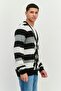 Men V-Neck Long Sleeves Striped Cardigan, Multicolor - 2