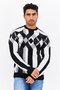 Men Crew Neck Long Sleeves Diamond Pattern Sweater, Black