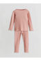 Lcw Baby Pink Crew Neck Long Sleeve Basic Baby Girl Pajamas Set