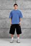 Men's T-Shirt Brand Written Washable Blue Oversize Printed Crew Neck Thick Cotton Fabric - 2